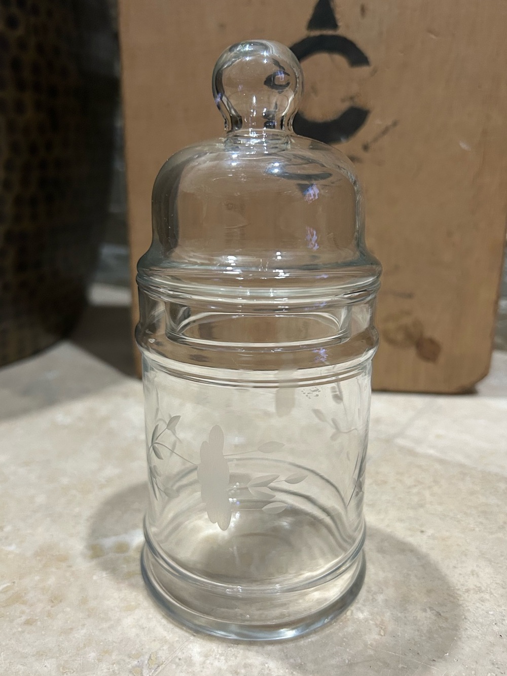 Vintage PRINCESS HOUSE Heritage Glass Apothecary Jar with Etched Floral Design